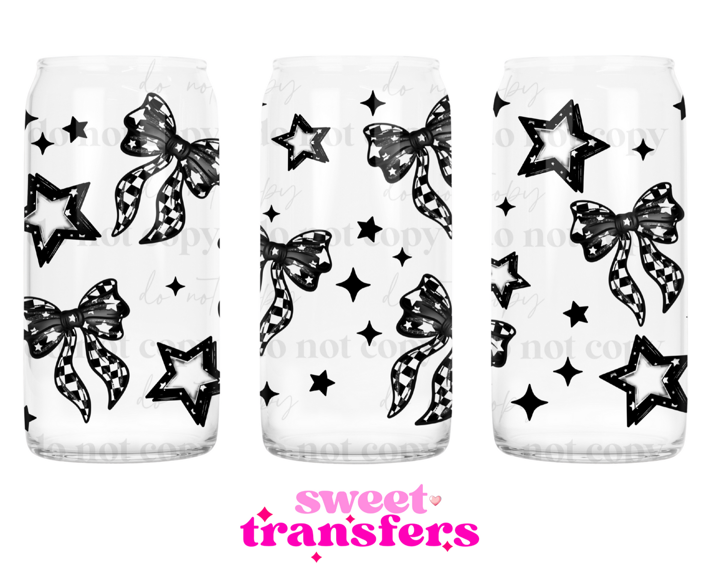 CHECKERED BOW AND STARS - 16OZ UVDTF